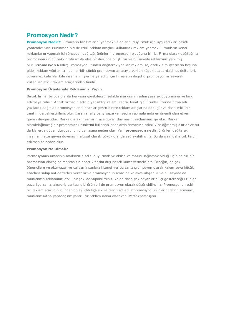 Promosyon Nedir Promosyon Nedir